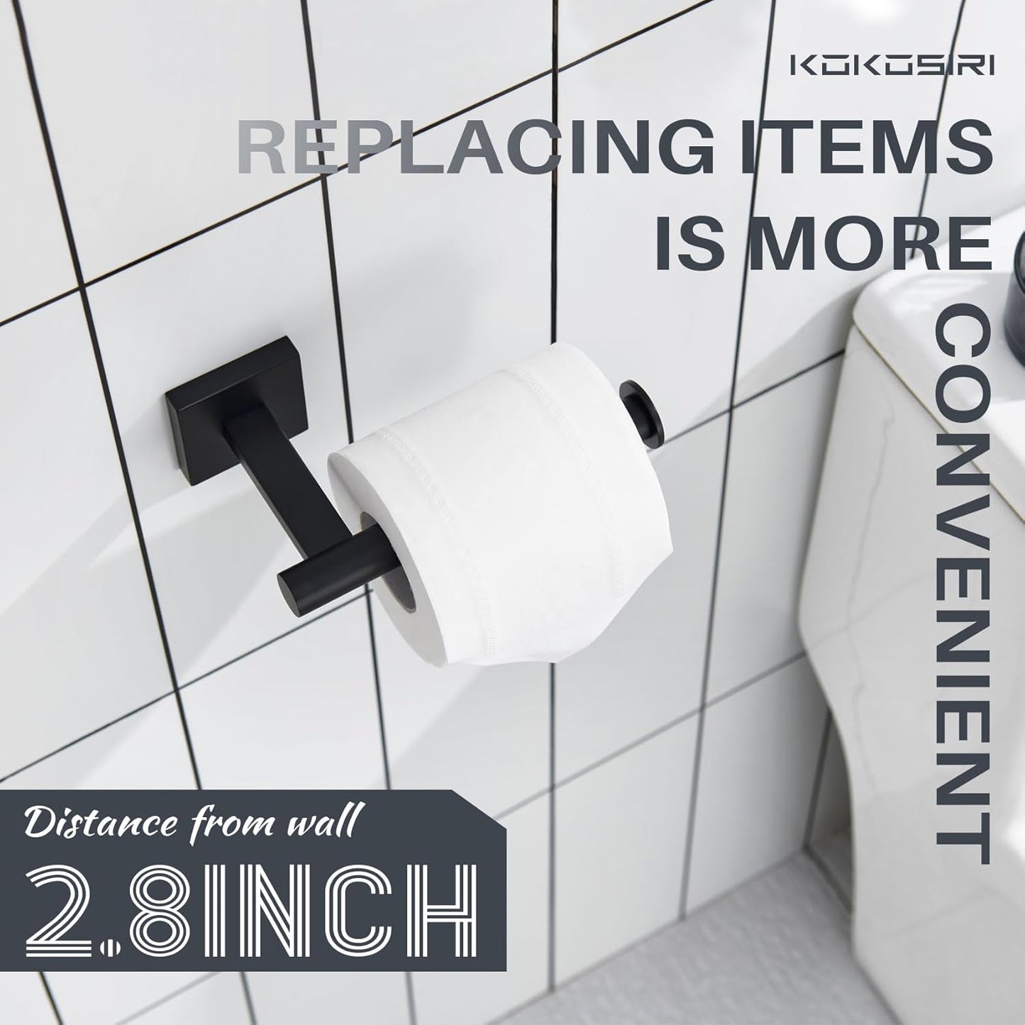 KOKOSIRI Toilet Paper Holder for Bathroom Toilet Roll Holder Hold Mega Rolls Wall Mounted, Matte Black Stainless Steel B2008BK