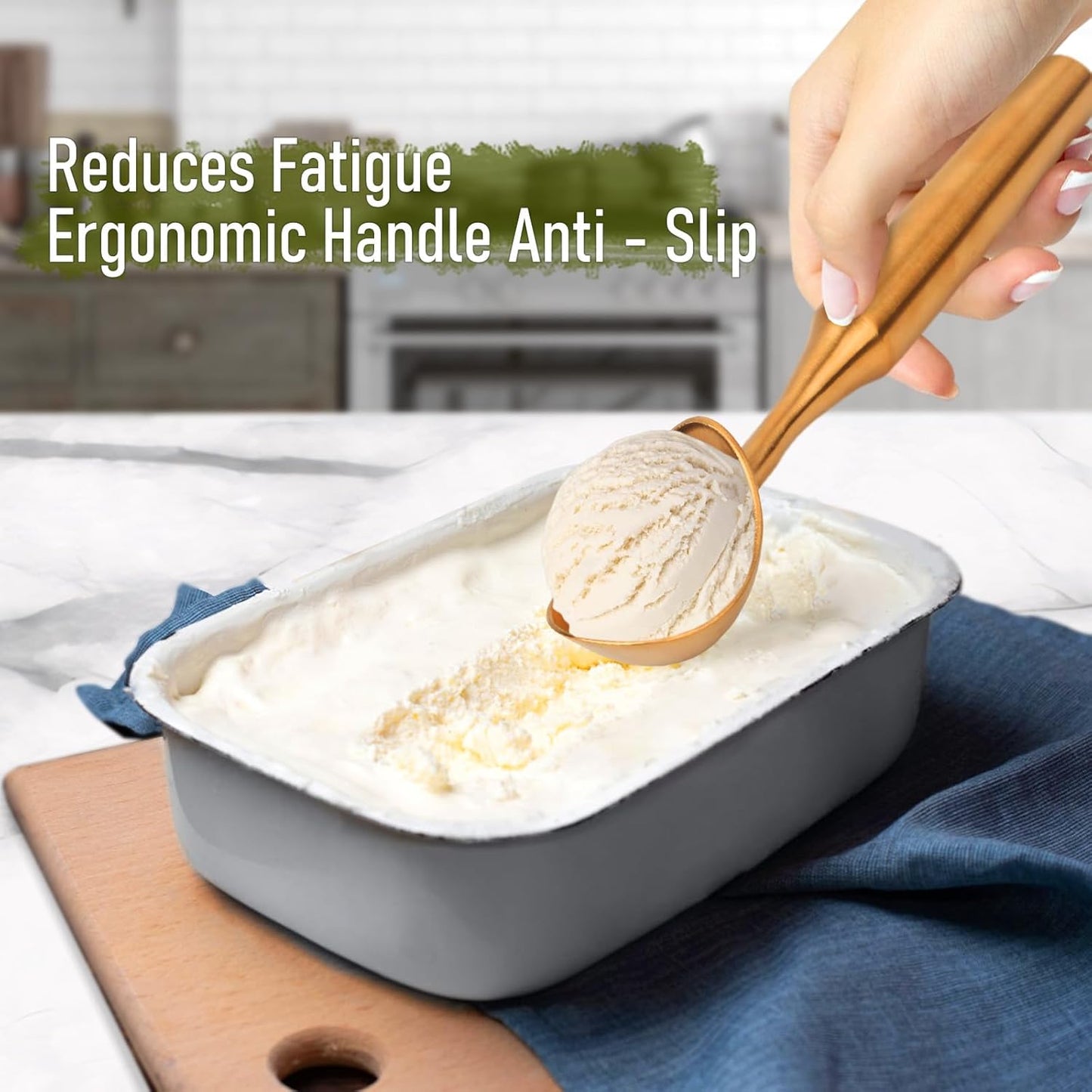 Heavy-Duty 304 Stainless Steel Ice Cream Scoop, 4.5 oz, Durable, Corrosion-Resistant & Dishwasher Safe with Ergonomic Grip for Perfect Scooping, Rosegold