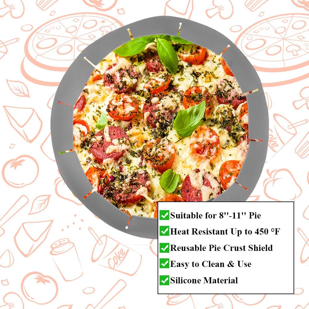 Adjustable Pie Crust Shields, Silicone Baking Protectors, Cover Ring Tools Fits 8-11.4 Inch Pies, Baking Pie Pizza Crust Shield Protector Cover for Edges ﻿ (Grey)