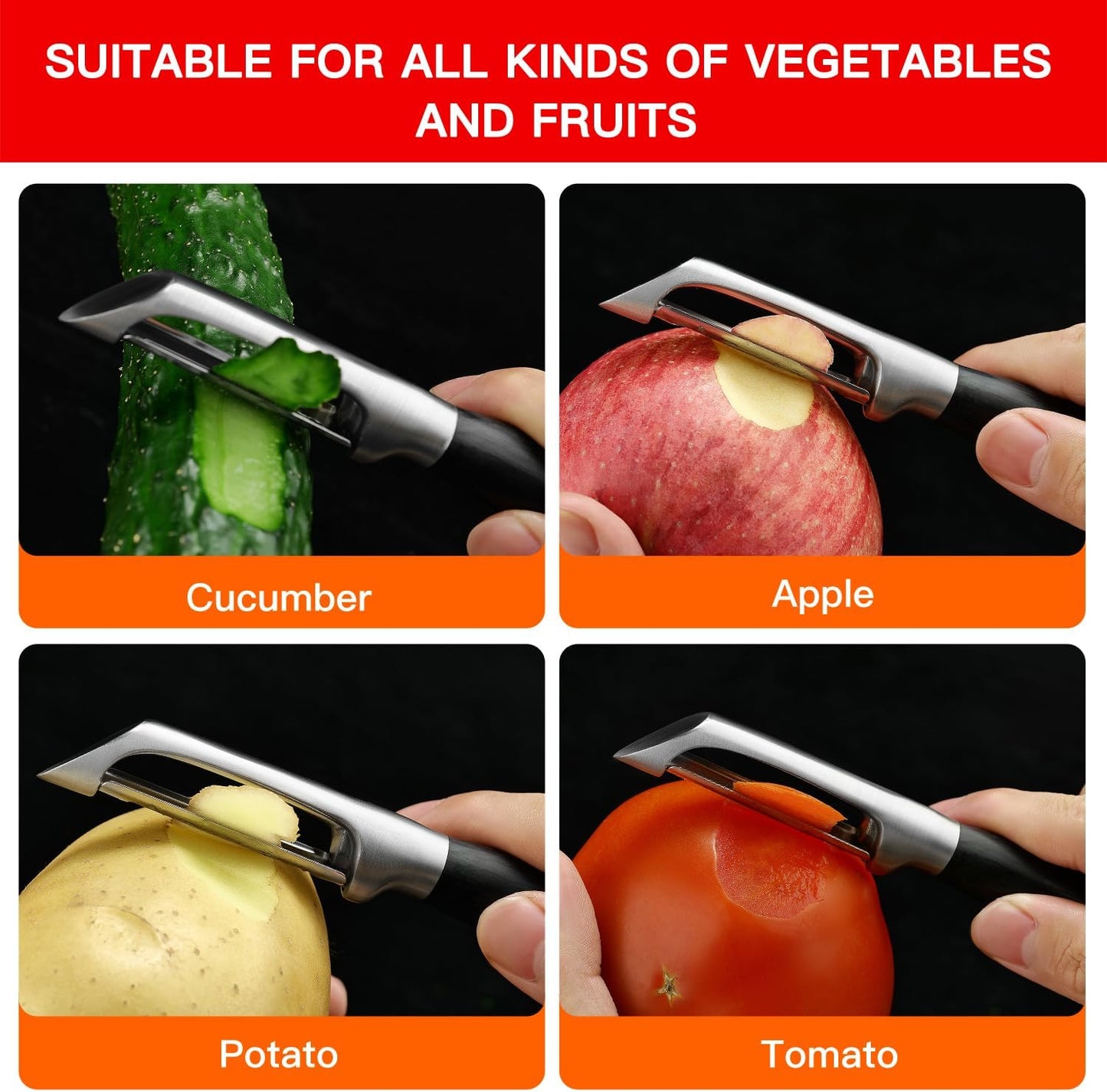 KULUNER 304 Stainless Steel Multi-Function Kitchen Peeler - With Solid Wood Handle, Sharp & Durable Blade, Effortlessly Peels Vegetables and Fruits, Essential Kitchen Tool