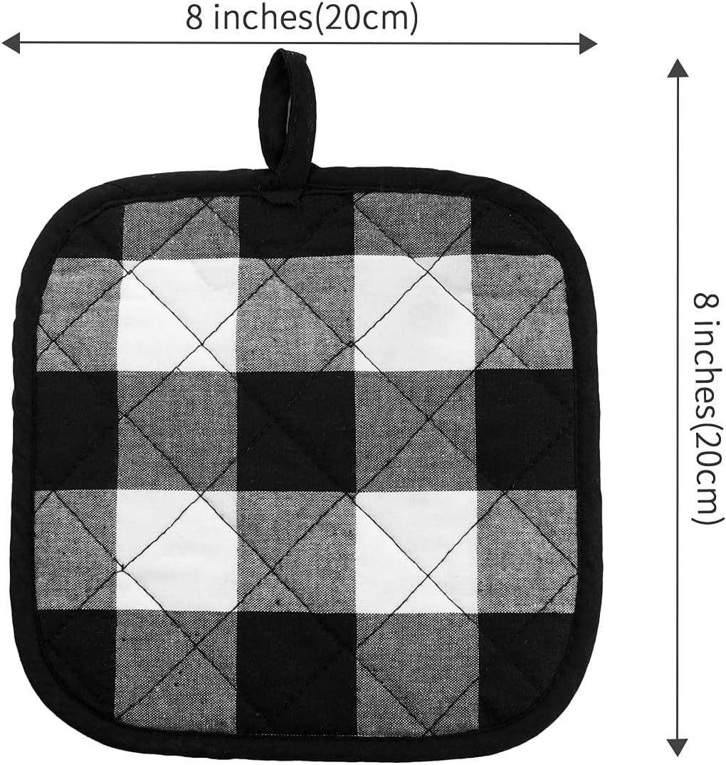 Joyhalo 4 Pack Pot Holders for Kitchen,Cotton Oven Holder with Great Heat Resistance,Non Slip Hot Pads for Kitchen Clearance,Black and White