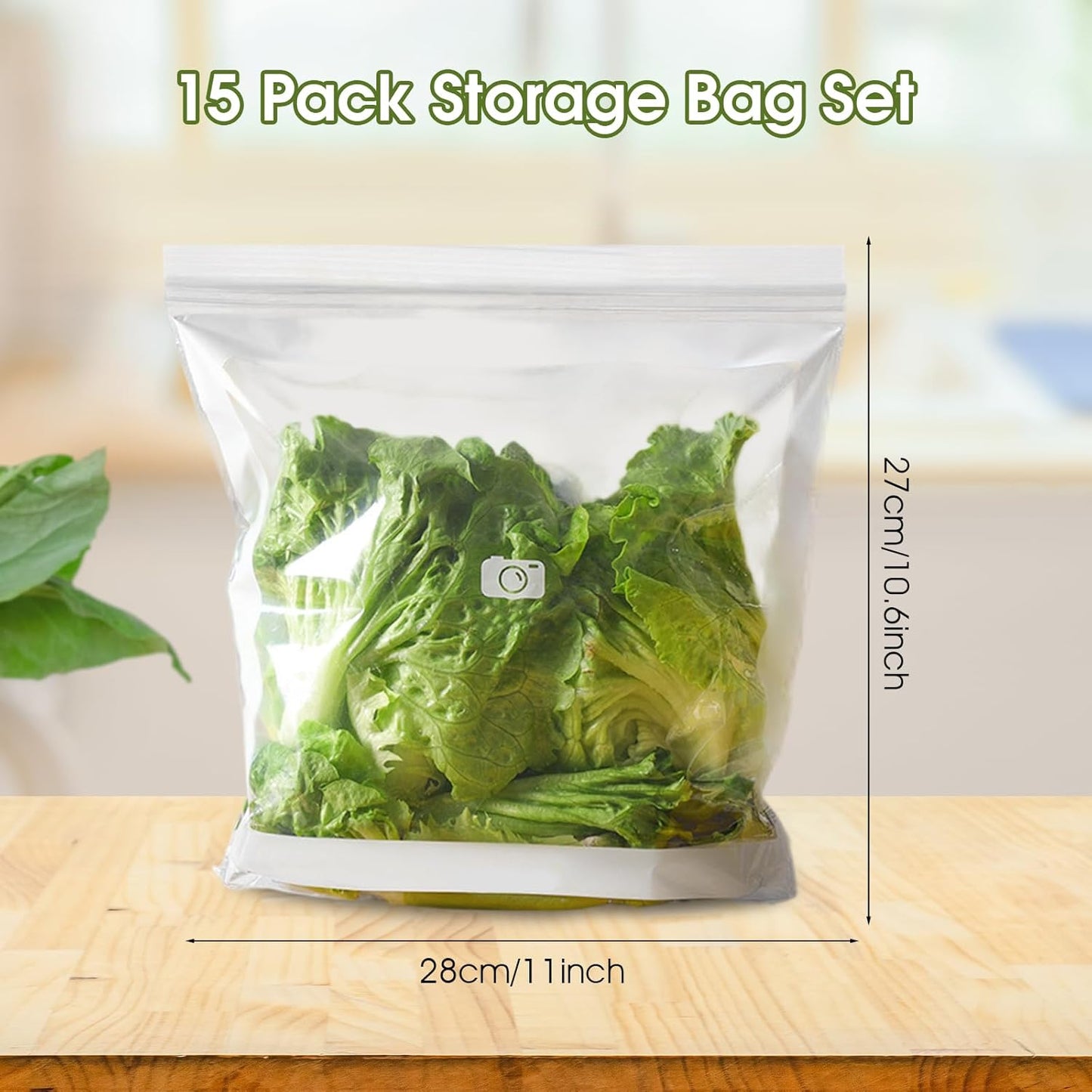 Reusable Freezer Bags 15PCS, Gallon Food Storage Bags with Stand & Label Leakproof Reusable Sandwich Bag for Kitchen, Vegetables, Snacks