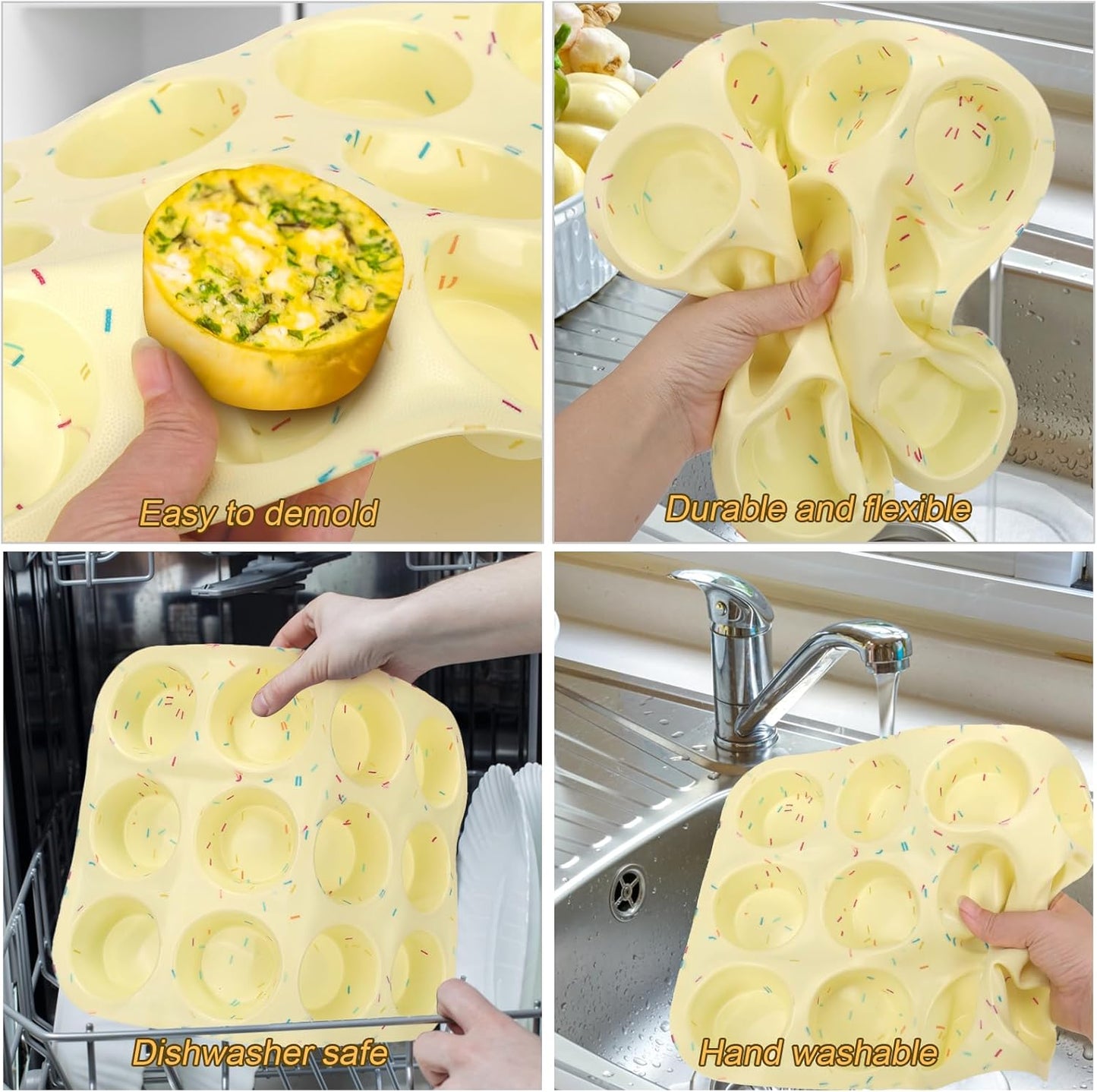 Palksky Silicone Egg Bite Molds, 2Pack 12-Cavity Muffin Pan for Baking, Tarts, Nonstick Cupcake Pan