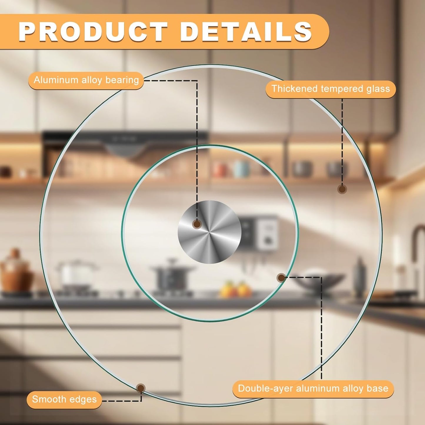 27'' Glass Lazy Susan Turntable Dining Table, 360 ° Round Dinner Plate Rotating Tray Transparent Dinner Plate, Silent and Smooth Rotation of The Dinner Plate (27inch/70cm)
