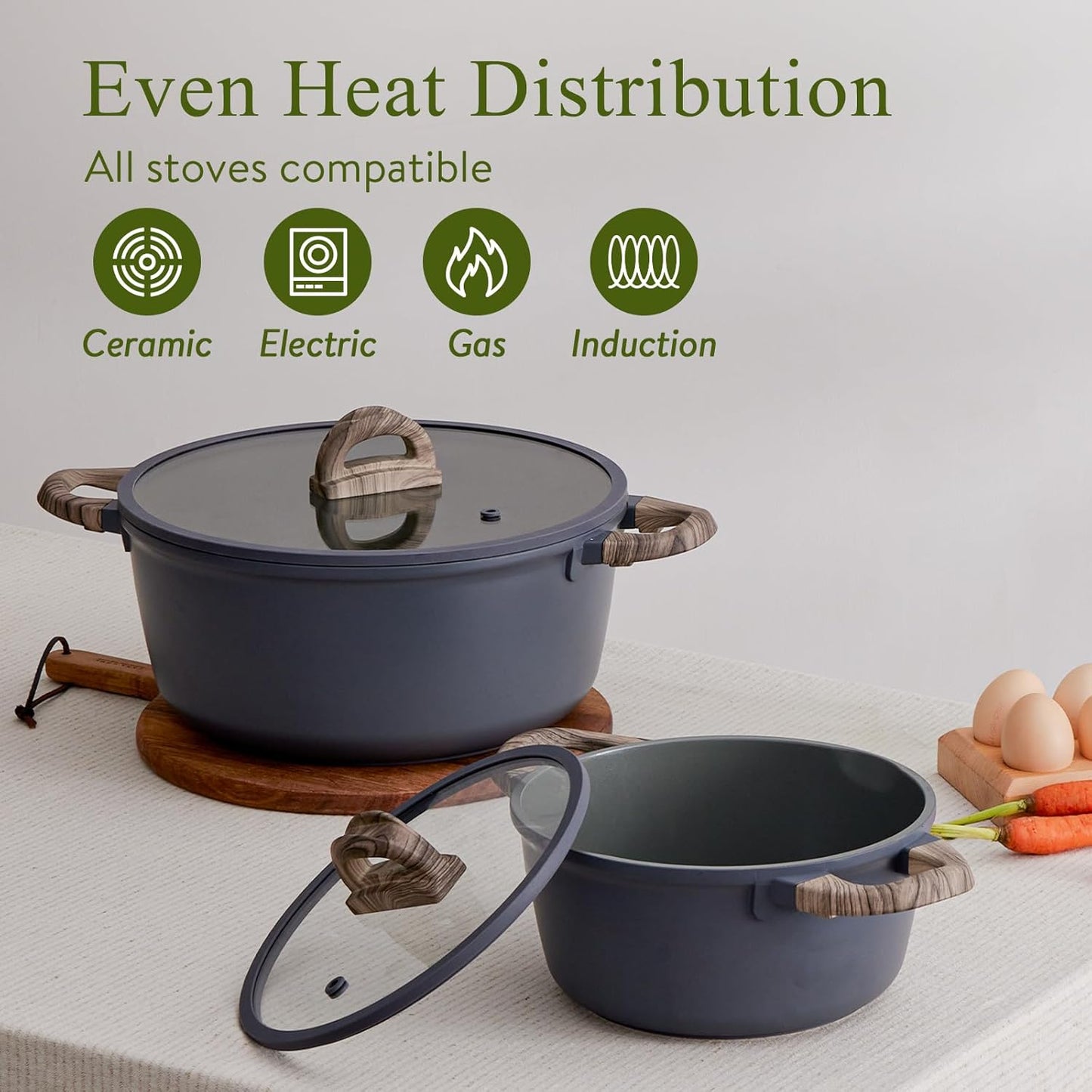 22Pcs Pots and Pans Set Non Stick Non-Toxic Ceramic Cookware Sets Nonstick Kitchen Pot and Pan Set With Lid Gray Granite Induction Compatible with Glass Lids 10" Griddles Frying Pan PFOA/PFOS-Free