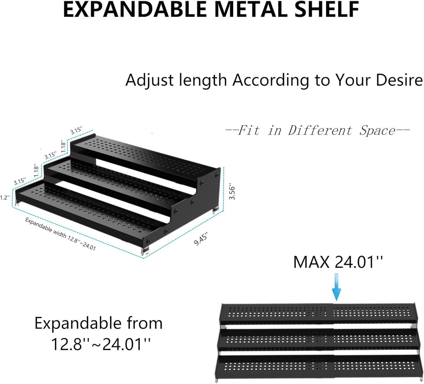 Expandable Spice Rack organizer with 3-Tier step shelf,Modern Design heavy duty,Non Skid and Visibility,Great for Kitchen Cabinet, Pantry and more(3PACKS/GUN-GREY)