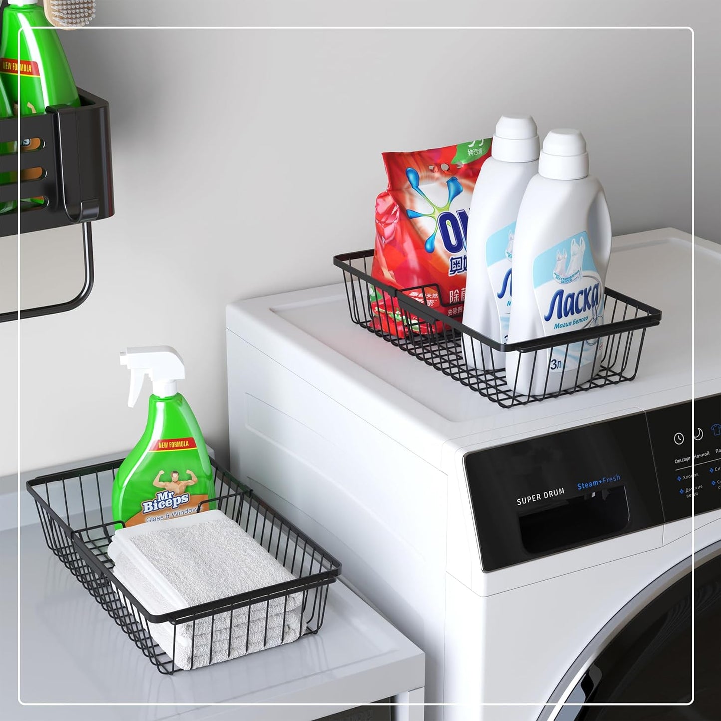 【2 PACK】Wire Baskets for Organizing,14-Inch Metal Basket Movable Partition,Wire Baskets for Pantry&Kitchen, bathroom, cabinets, tabletop, etc