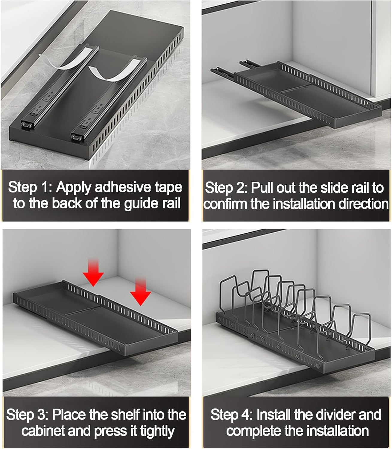 Expandable Pots and Pans Organizer Under Cabinet, Sliding Pot Lid Holder and Pan Rack in Kitchen, Pull out Kitchen Cabinet Storage, with 10 Adjustable Dividers