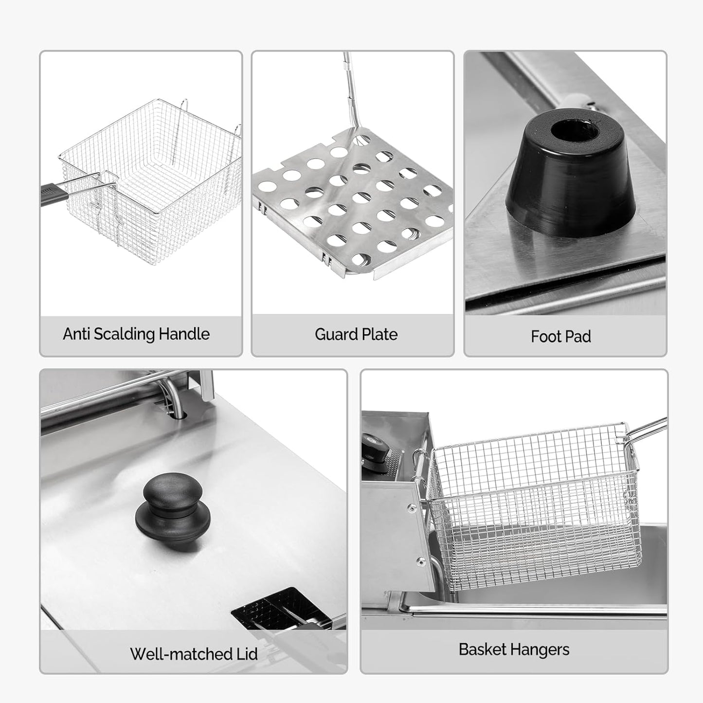 ROVSUN 11.4QT Electric Deep Fryer with Basket & Lid, 1700W Commercial Deep Fryer w/Adjustable Temperature Stainless Steel French Fryer for Home and Commercial Kitchens
