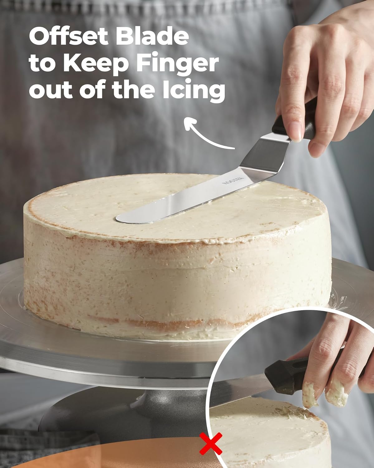 Kootek Angled Icing Spatula Set with 6" & 8" Blade, Stainless Steel Offset Spatula Frosting Smoother Cake Spatulas for Cake Decorating, Baking
