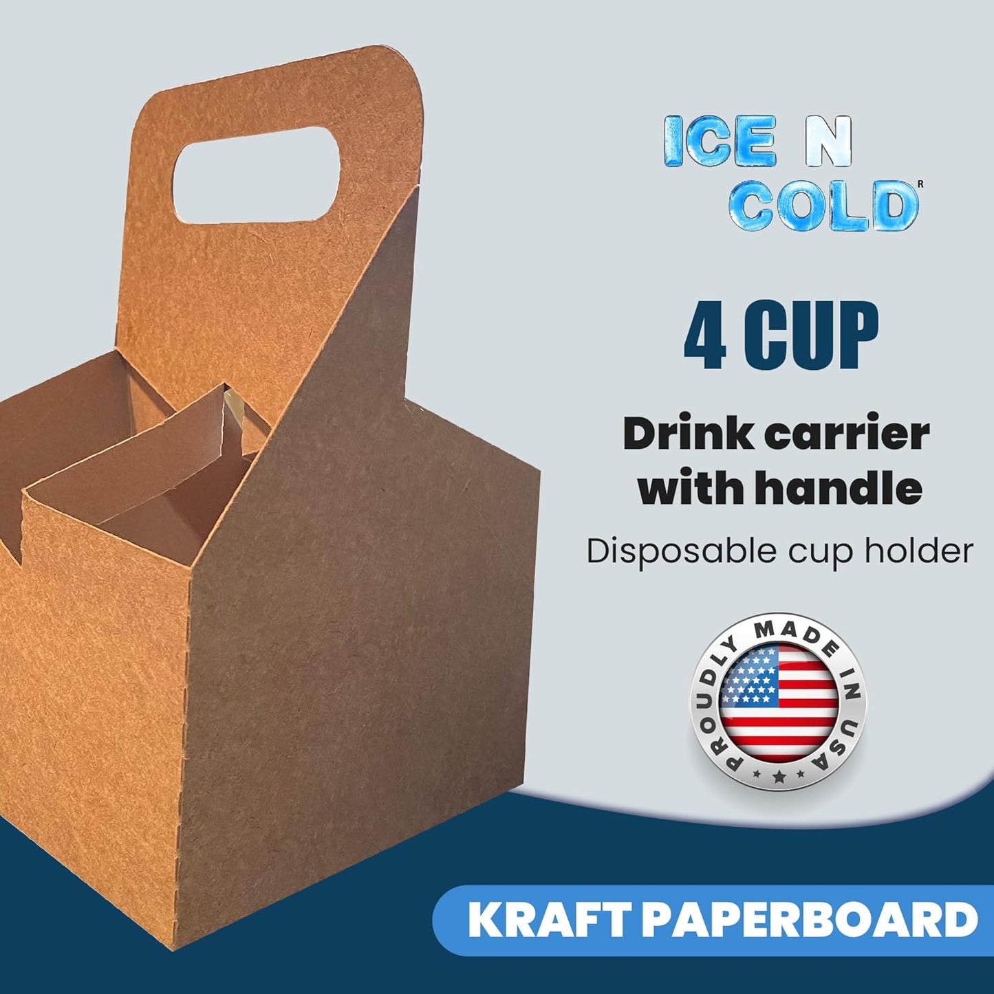 4 Cup Drink Carrier with Handle | Kraft Paperboard Holder Disposable for Hot or Cold Drinks Food Delivery Services, Uber Eats, Door Dash (25)