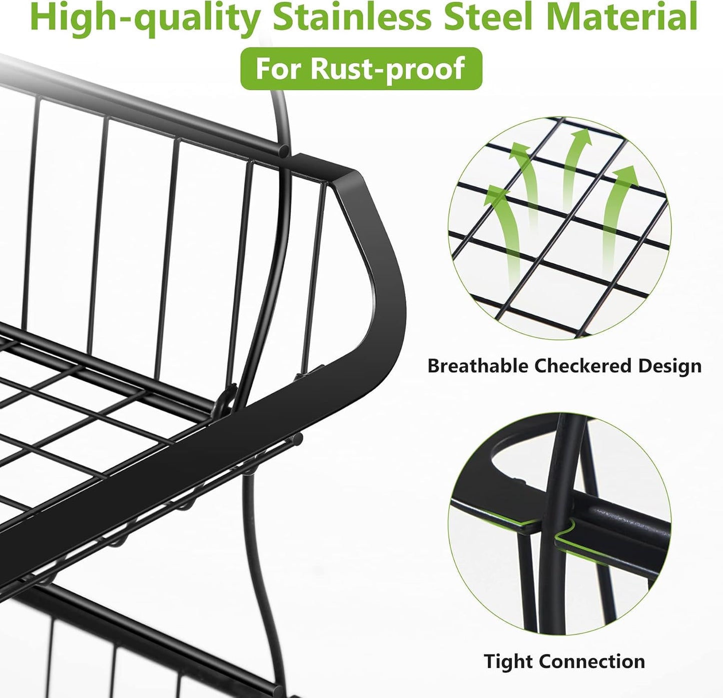 Fruit Basket, 1Easylife 3 Tier Stackable Metal Wire Basket Cart with Rolling Wheels, Utility Rack for Kitchen, Pantry, Garage, With 2 Free Baskets