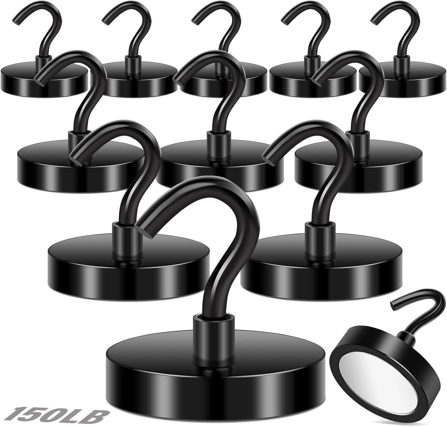 Magnetic Hooks, 150Lbs Black Heavy Duty Magnets Magnetic 2025 Cruise Cabins Ship Essentials Strong Magnet Hook for Classroom Home Refrigerator Door Fridge Camping Hanging 12 Pack