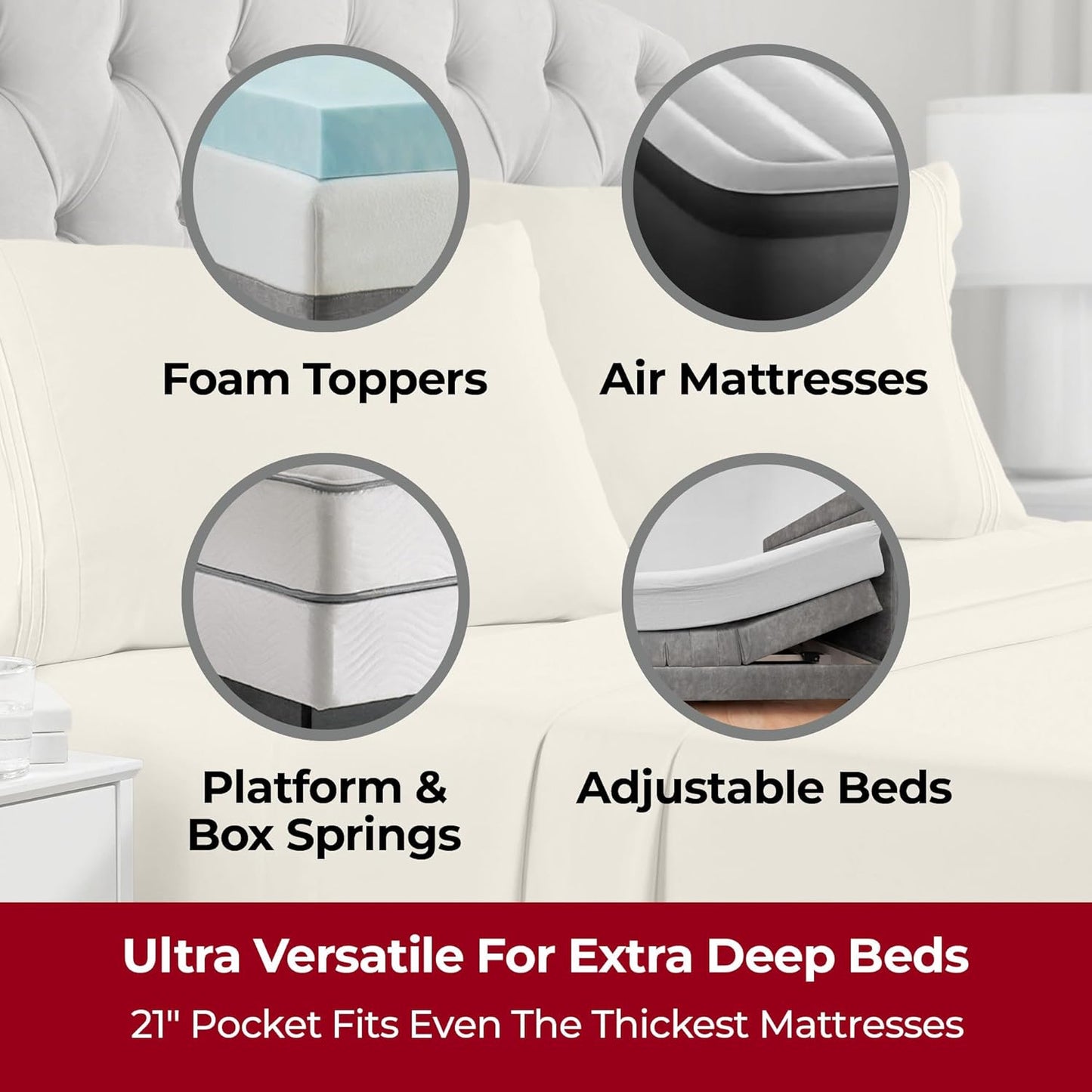 Mellanni Extra Deep Full Sheets - 4 PC Iconic Collection Bedding - Hotel Luxury, Ultra Soft, Cooling Bed Sheets - Wrinkle, Fade, Stain Resistant (Full, Golden Ivory)