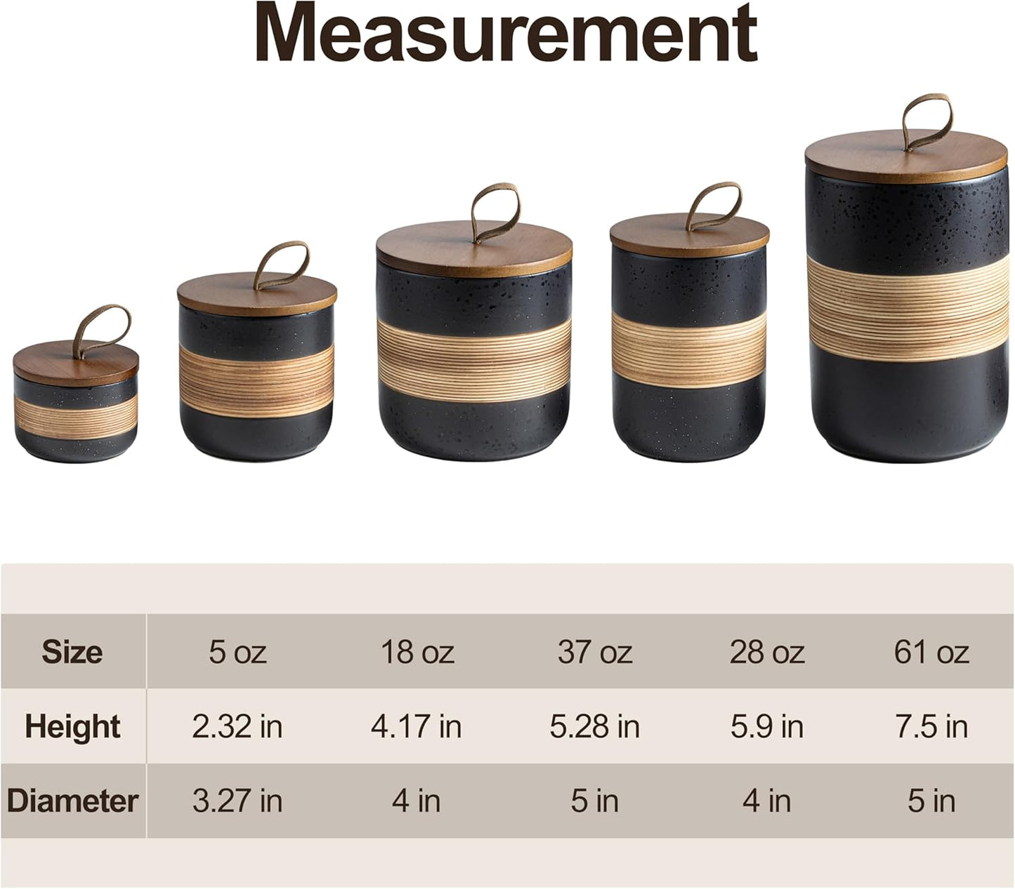 Small Ceramic Jar with Lid, Coffee Container Kitchen Food Storage Jars for Spice Sugar Tea Bag Matcha Container Airtight, Stacairtightkable Decorative Jars for Countertop, Black & 5 fl.oz