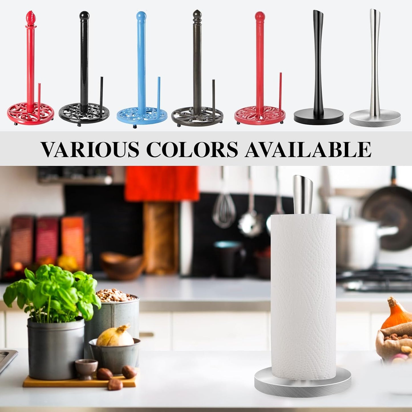 JOGREFUL Paper Towel Holder Stand, Stainless Steel Kitchen Paper Towel Countertop Stand with Streamline Body, Bathroom Organization for Family Standard Large Size Roll Paper, Sliver