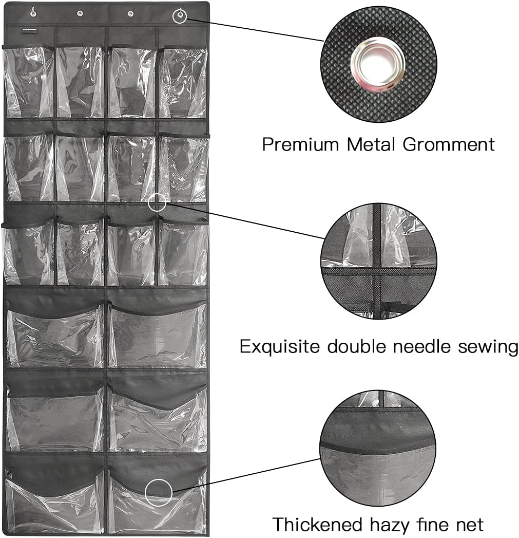 2 Pack Extra Large Hanging Over Door Shoe Organizers,closet shoe organizer shoe rack organizer shoe storage,12+6 Crytal Pockets,8Hooks,black (59"x 21.6")