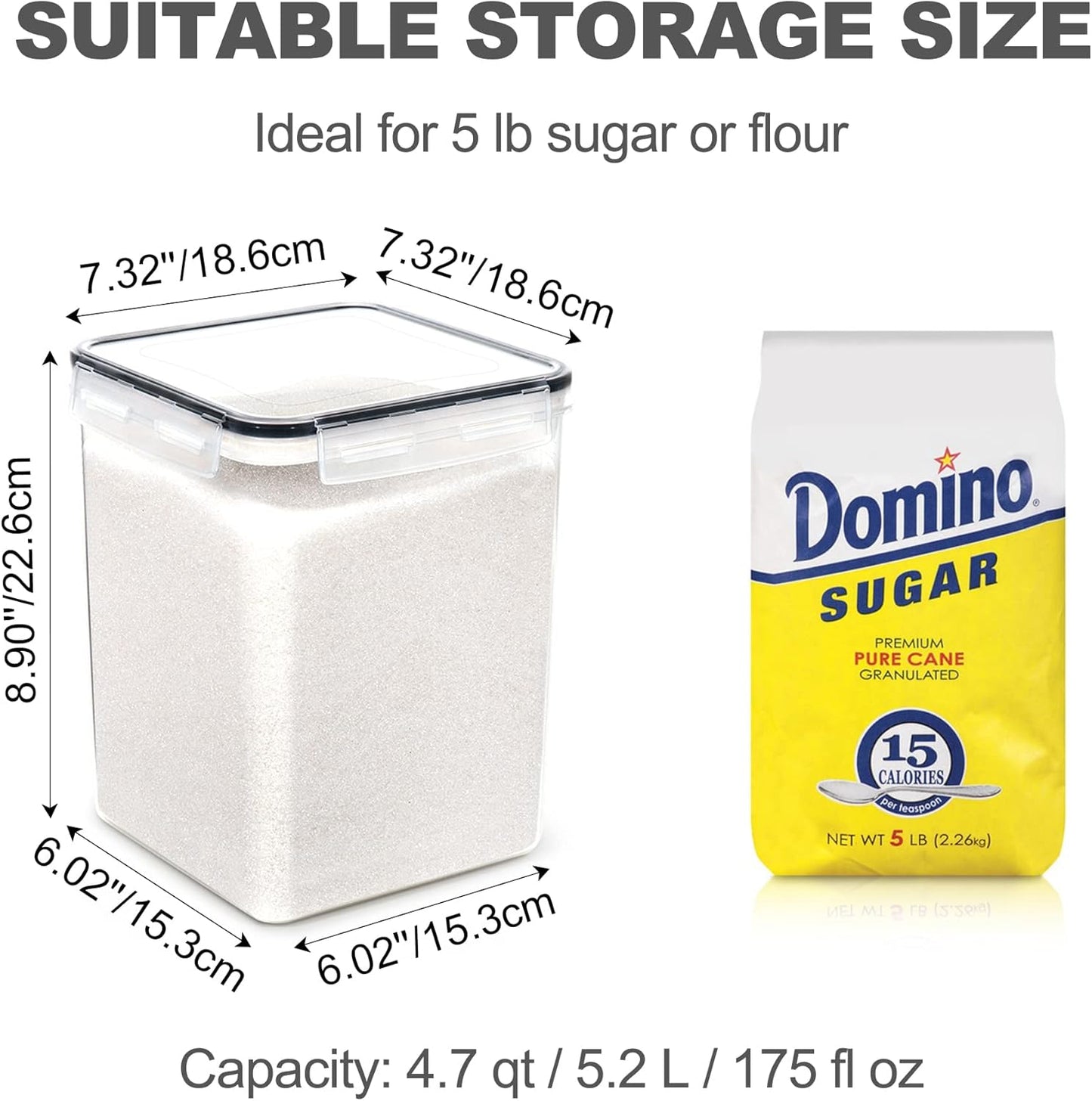 Large Food Storage Containers with Lids Airtight 5.2L /176Oz, for Flour, Sugar, Baking Supply, 3PCS BPA Free Plastic Canisters for Kitchen Pantry Organization