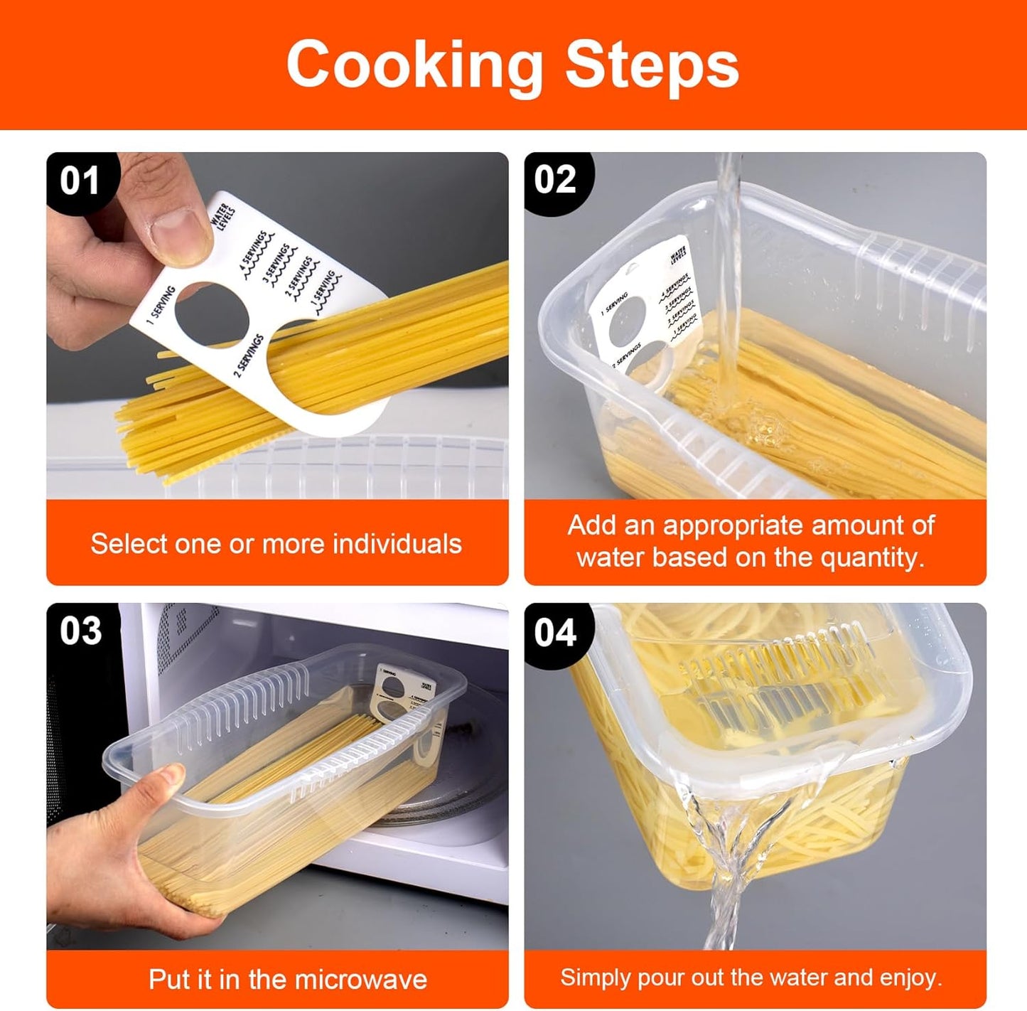 Microwave Pasta Pot with Strainer Lid & Measuring Cup Clip Quickly Cook 1-4 Servings-No Mess, Sticking or Waiting For Boil, Pasta Cooker in Microwave for Dorm Kitchen Office College Essential