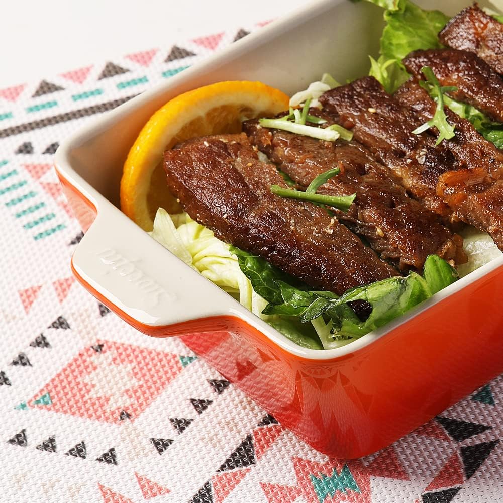 Sweejar Ceramic Baking Dish, Rectangular Small Baking Pan with Double Handles, 20 Oz for Cooking, Brownie, Kitchen, 6.5 x 4.9 x 1.8 Inches (Gradient Orange)