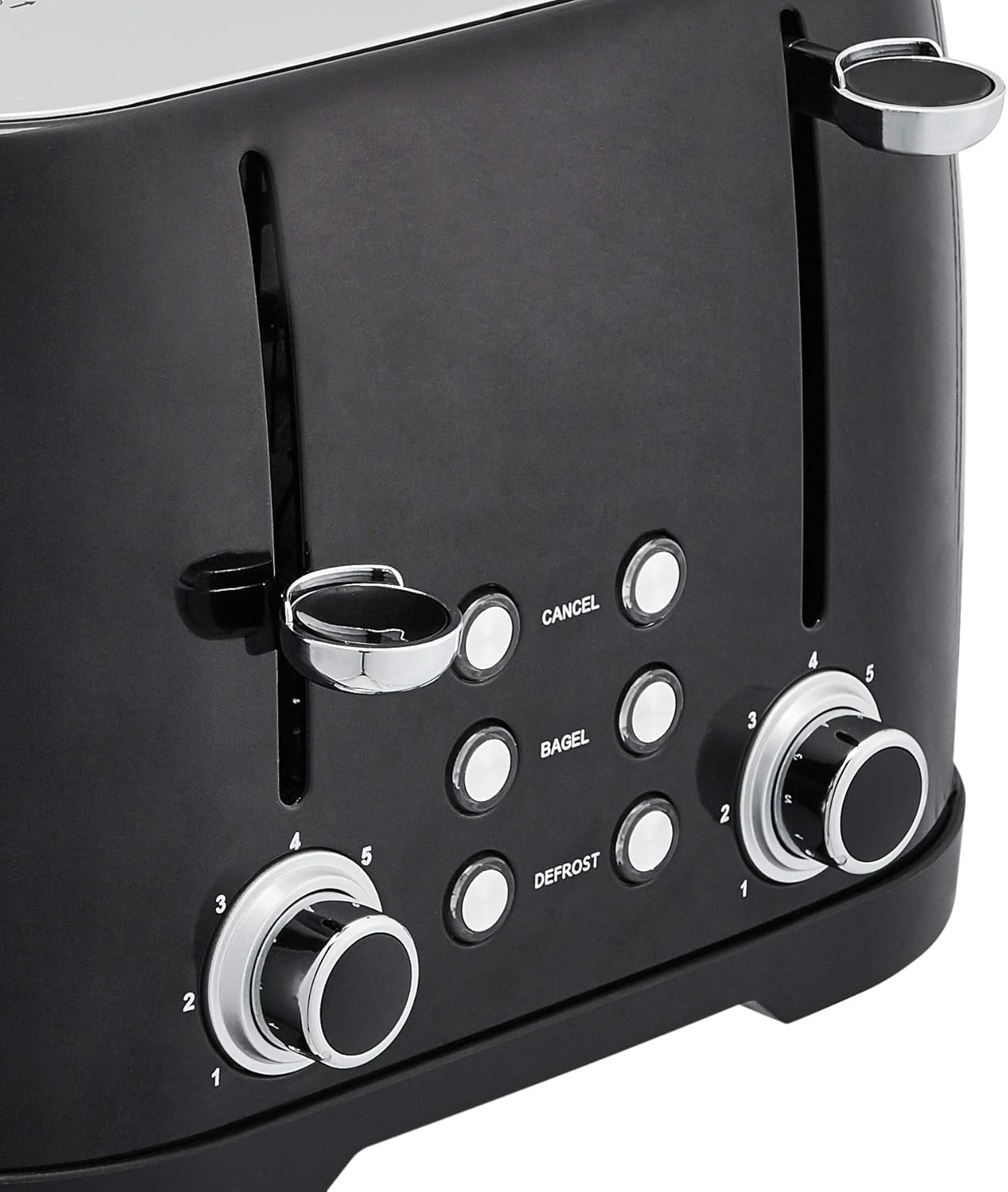 Amazon Basics 4 Slice Toaster, 6 Browning Settings, Removable Crumb Tray, Bagel and Defrost Function, Cancel Button, 1600W, Black