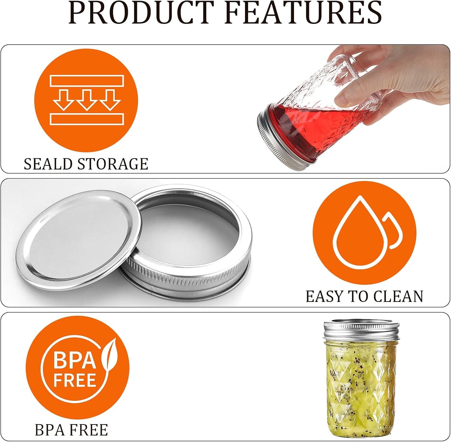 Mason Jars Airtight Lids Glass Canning Jars 8oz/250ml Regular Lids Spice Jars Honey Jars for Yogurt,Jam,Spice,Overnight Oats Canning, Preserving,Decorations,Jelly,Dessert,6 Pack (8 oz)