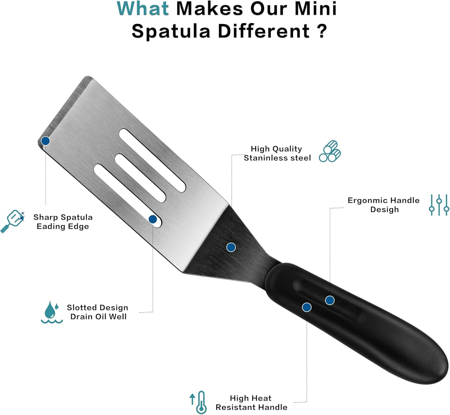 Small Spatula Professional Mini Serving Spatula, Stainless Steel Metal Spatula Set, Cutter and Serve Turner for Kitchen, Flipping or Cooking for Brownie, Cookie, Lasagna, Pancakes or Cake