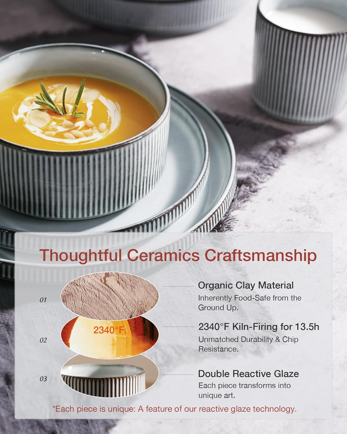 famiware Star Plates and Bowls Sets, Modern Stoneware Dinnerware Sets for 8, 24-Piece Kitchen Dish Set - Microwave and Dishwasher Safe, Chip and Scratch Resistant, Smoky Blue