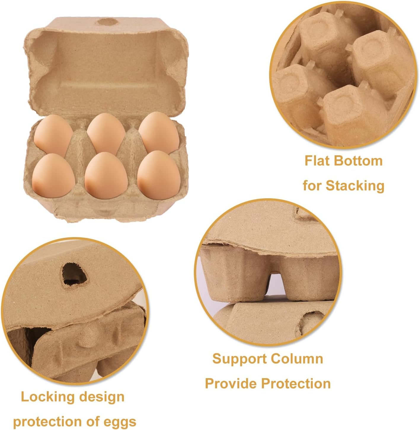 50 Pack Egg Baskets, Half Dozen Egg Cartons, Paper Egg Cartons, Egg Holder Hold 6 Eggs each for Safe Storage, Transport & Display - Ideal for Farm Fresh Eggs, Crafts, (Standard Size)