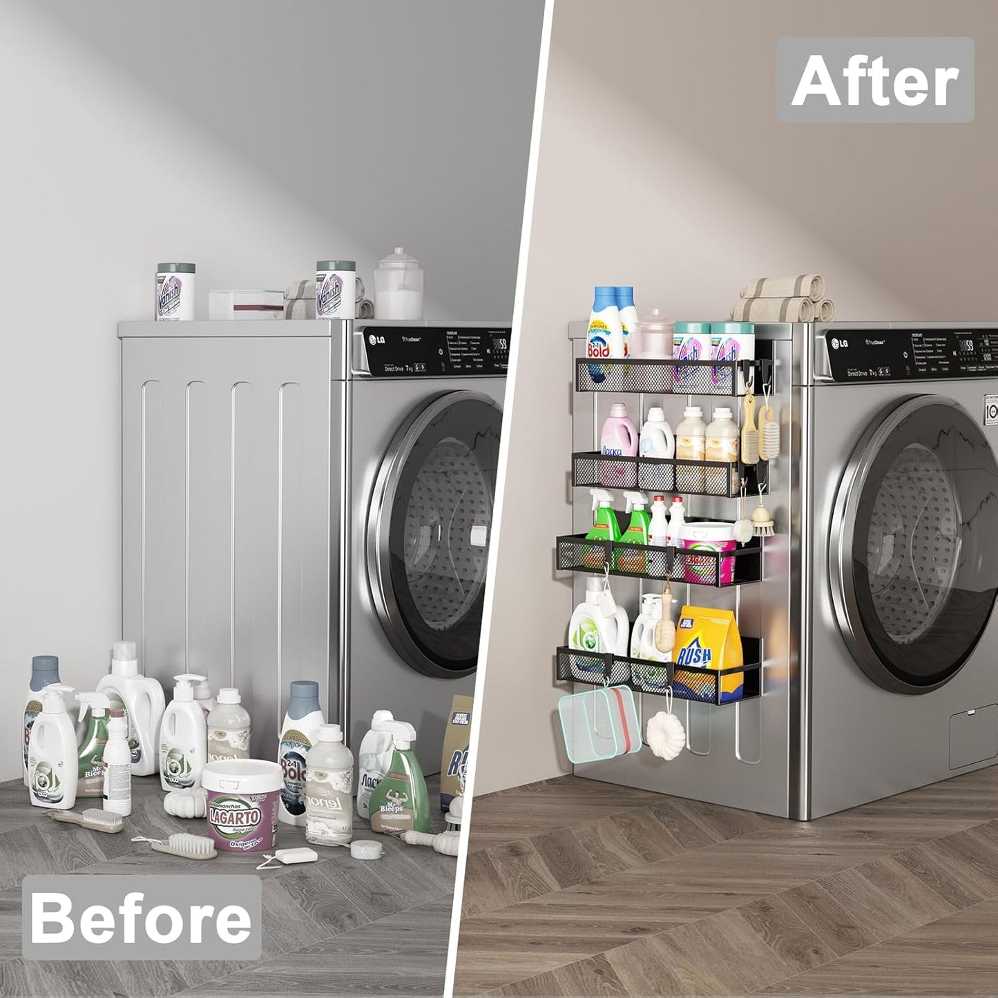 Magnetic Spice Rack for Refrigerator, 5 Pack Magnetic Shelf, Moveable Magnetic Fridge Organizer with an 8-Hook Rack, Seasoning Organizer for Kitchen Organization (Extra with 8 Hooks)