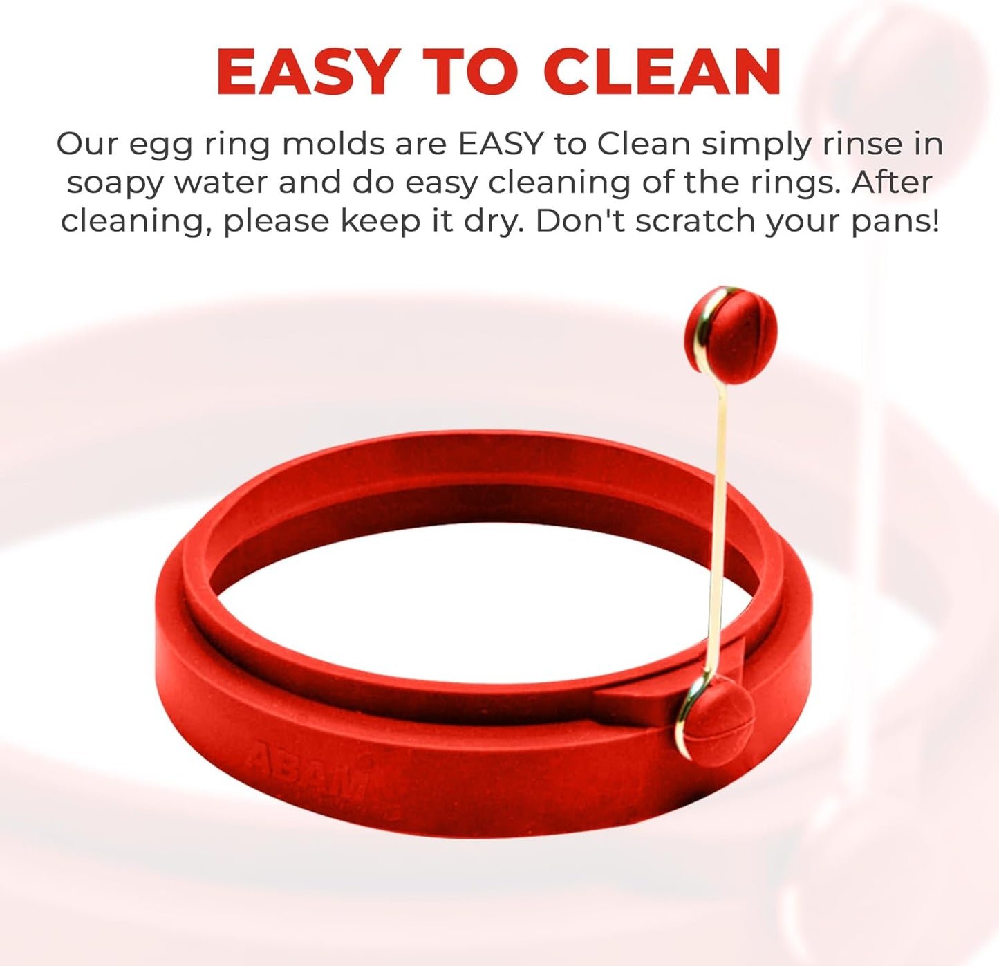 Professional 4 Inch Silicone Egg Ring, Pancake Mold Egg Mold for Breakfast Sandwiches, Omelets and More, Nonstick Ring, Round Blue (Pack of 4), Free e-Book by Abam (Red)