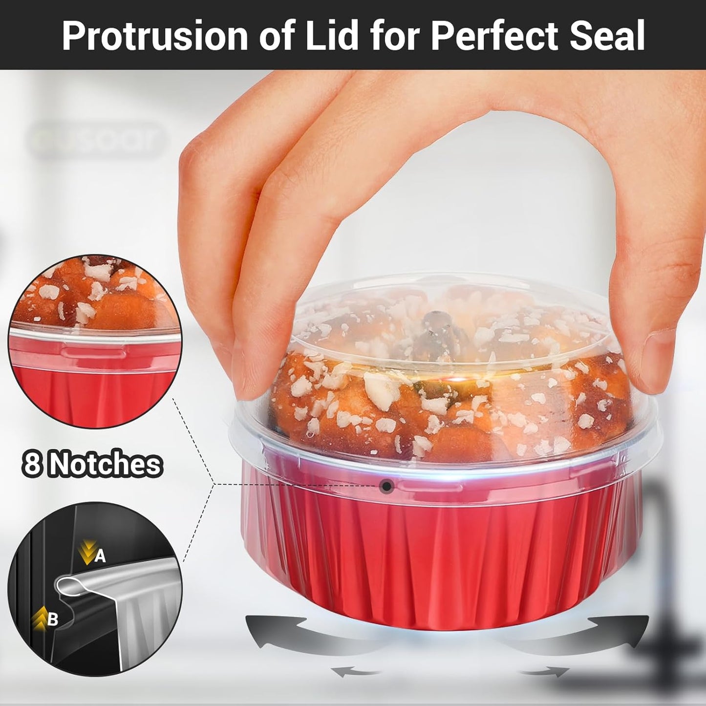 EUSOAR Disposable Ramekins, 30pcs 5oz Aluminum Foil Cupcake Baking Cups Containers with Lids, Dessert Cups Mini Aluminum Cheesecake Pan Creme Brulee Ramekins - Red