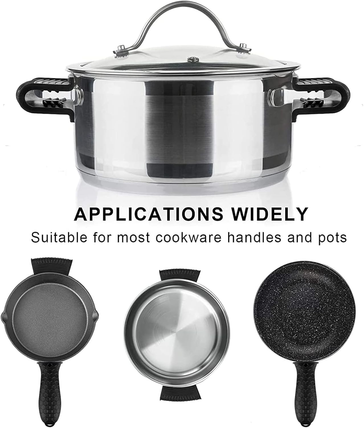 4 Pcs Non-Slip Silicone Hot Handle Holder & Assist Grips, Potholder for Cast Iron Skillets, Heat Resistant Handle Cover Sleeve for Frying Pans, Casserole, Cookware Handles, Black