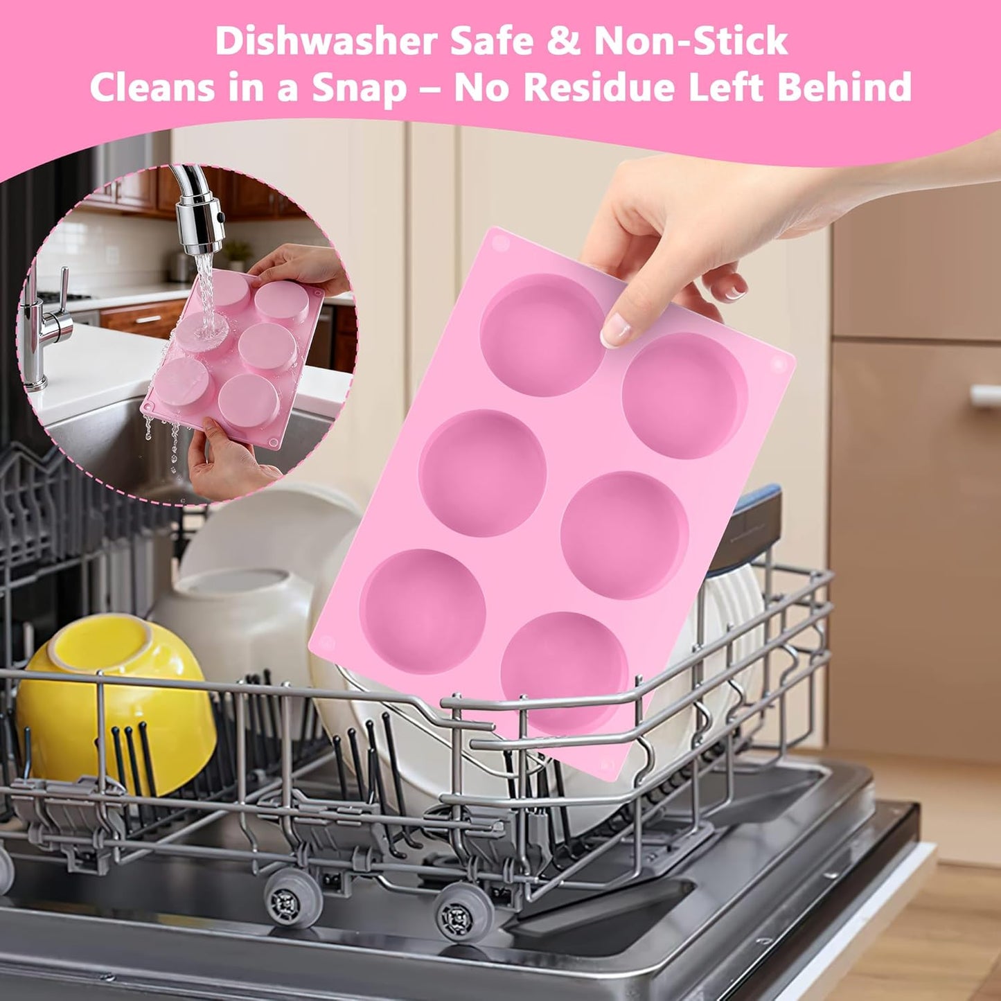 3-Pack Jumbo 6-Cup Silicone Muffin Pan Silicone Muffin Pan - Non-Stick Baking Mold for Cupcakes, Cornbread, Eggs - Pink