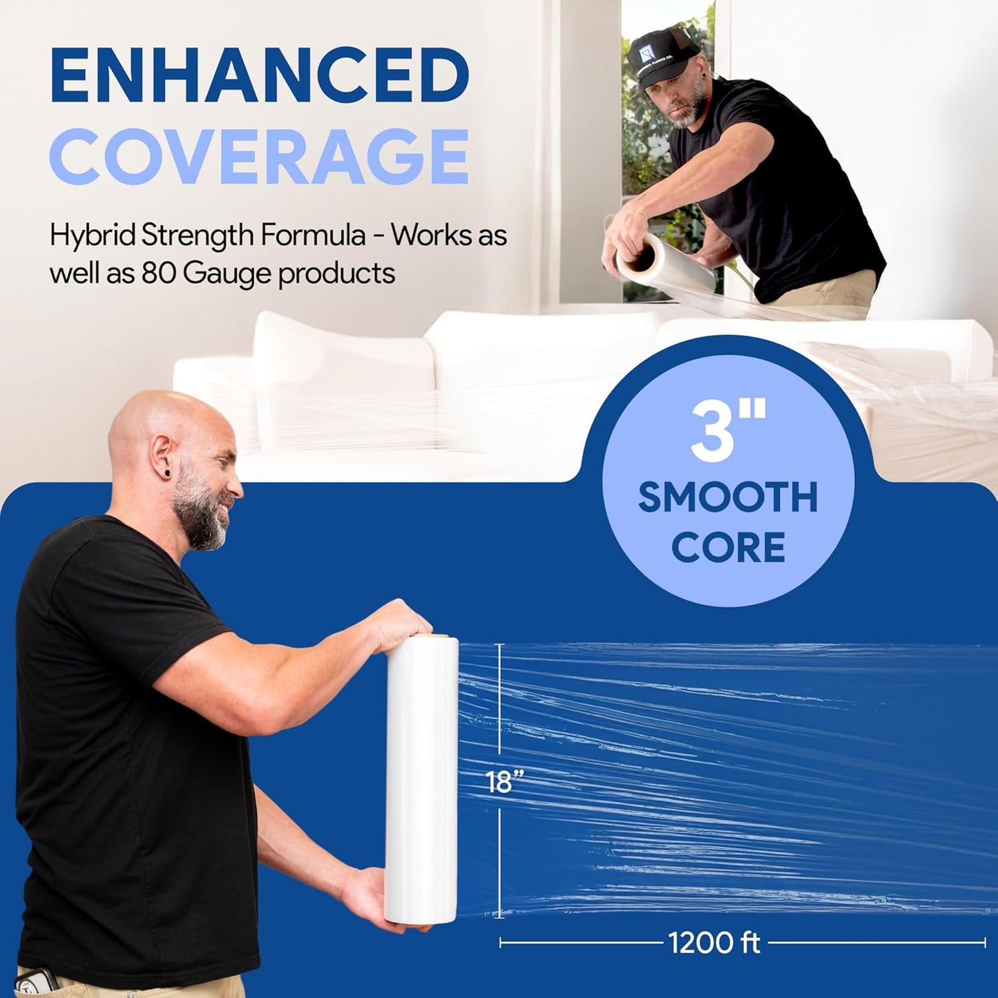 International Plastics Co. 17" Plastic Stretch Film Wrap 2 Pack 1200ft 500% Stretch Clear Cling Durable Adhering Packing Moving Packaging Heavy Duty Shrink