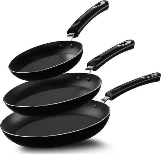 Utopia Kitchen Nonstick Cookware 3 Piece Set, Nonstick Frying Pans with Induction Bottom, 8, 9.5 & 11 Inches Frying Pans with Bakelite Handles, PFOA Free, Black