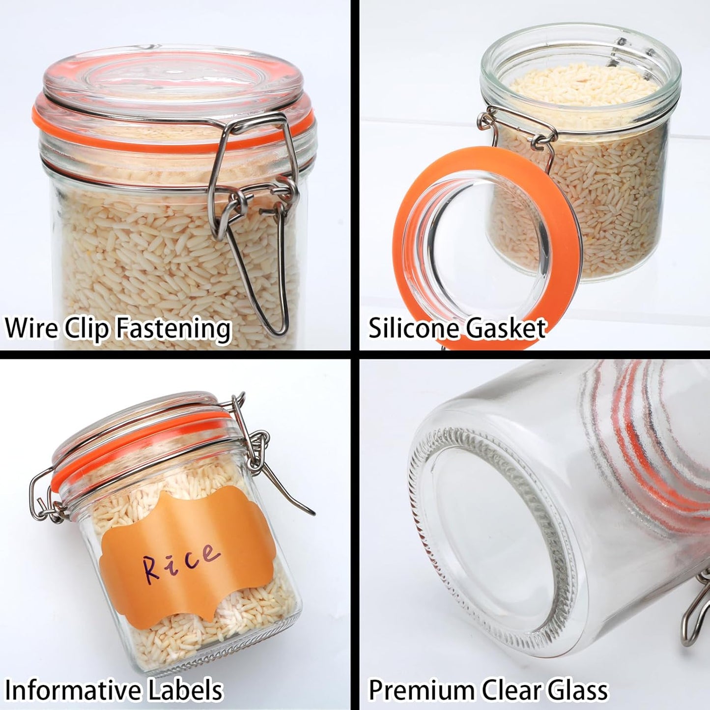 8 oz Small Airtight Glass Jars with Lids,Glass Food Storage Canisters with Lids, Mini Airtight Storage Container for Kitchen Canning, Spice, Honey, Nuts, Snacks, Flour, Set of 6