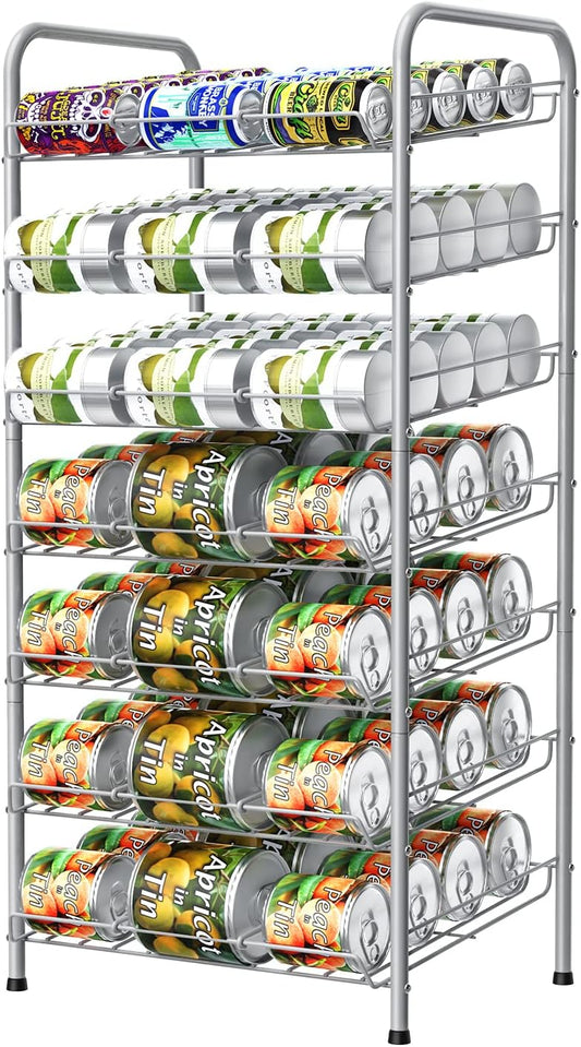 Vrisa Can Organizer for Pantry 7-tier Can Organizer Can Good Organizer for Pantry Shelf Holds up to 84 Cans Can Rack Dispenser for Pantry, Kitchen, Cabinet Silver