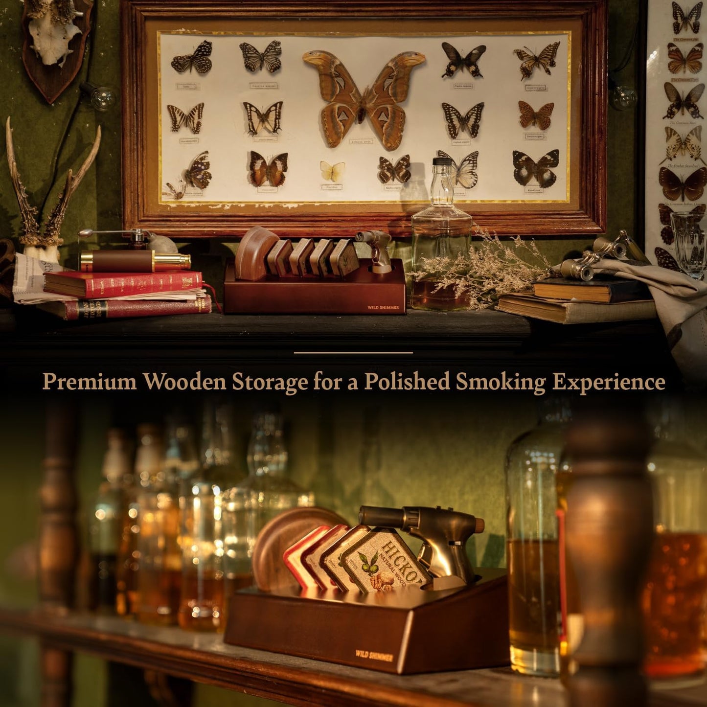 Cocktail Whiskey Smoker Kit with Torch, Wooden Box & Stand | Premium USA Walnut Smoker & 4 Flavors Natural Wood Chips | Old Fashioned Smoker Kit | Bourbon Gifts for Men