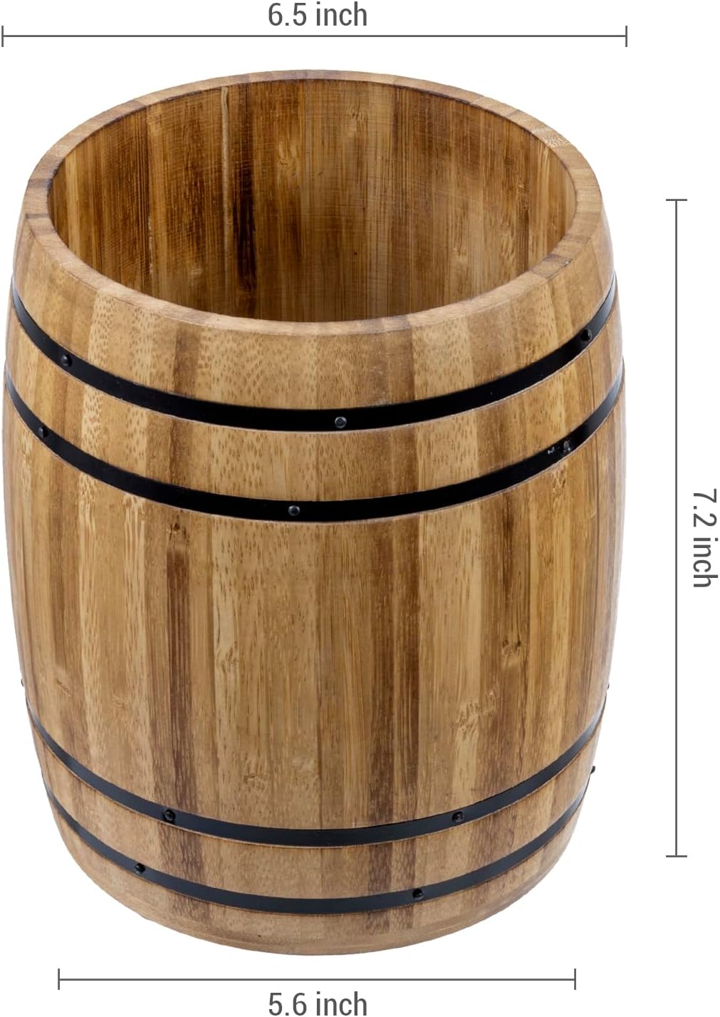 MyGift Wine Barrel Design Kitchen Utensil Crock, Light Brown Solid Bamboo Wood Cooking Tool Holder