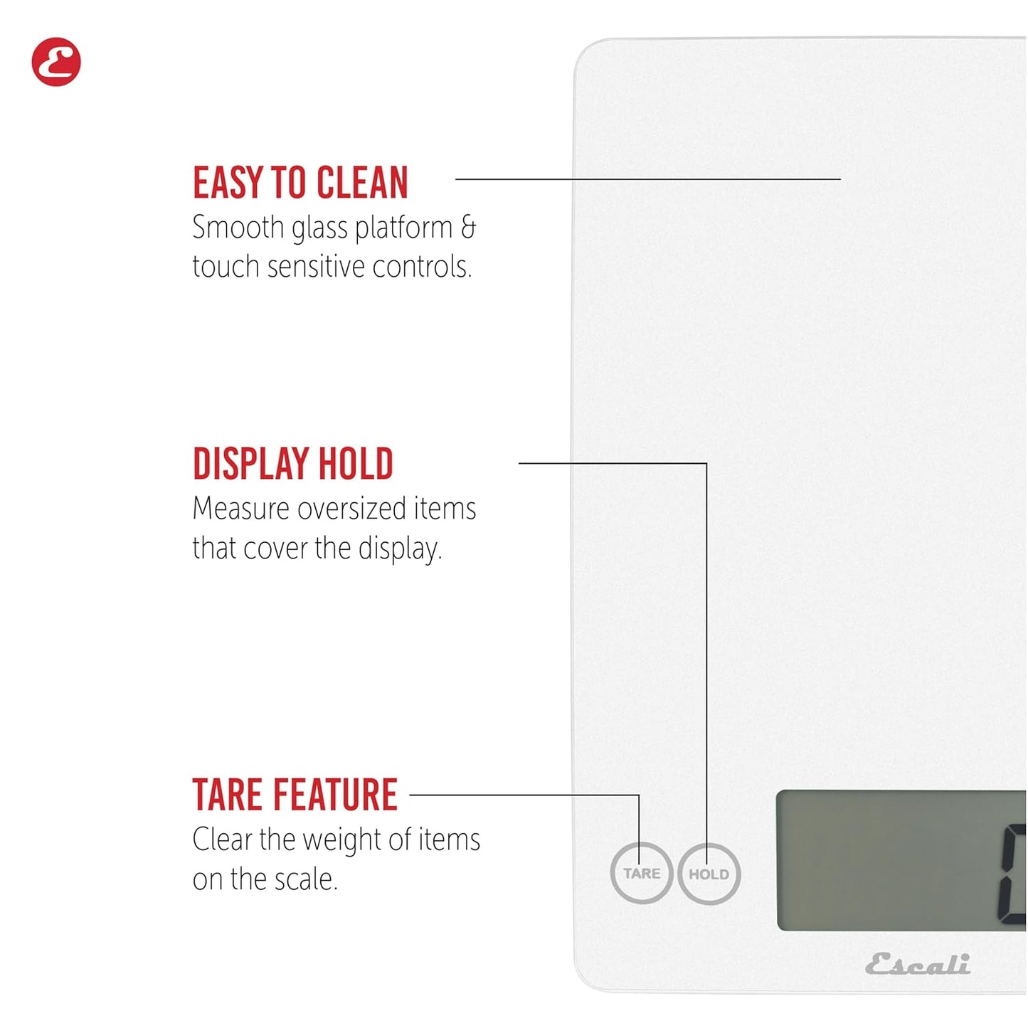 Escali Arti Digital Food Scale, Multi-Functional Kitchen Appliance, Precise Weight Measuring and Portion Control, Baking and Cooking Made Simple, Tempered Glass, Frost White