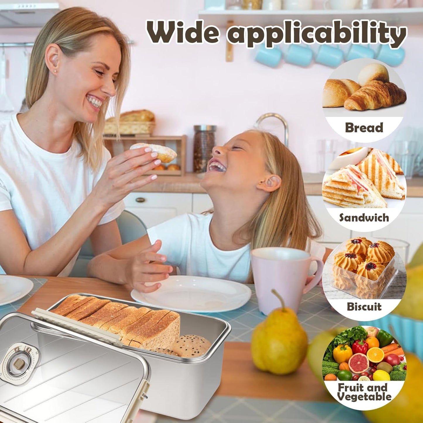 Bread Box for Homemade Bread, Time Recording Bread Storage Container with Lid, Airtight Fresh Bread Holder bin For Kitchen Countertop, Dishwasher Safe