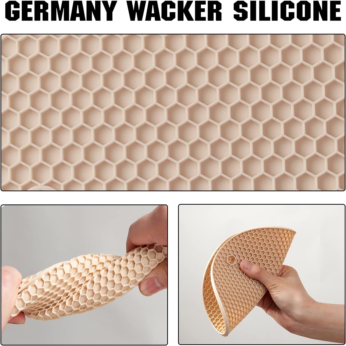 Joyhalo Trivets for Hot Dishes - Hot Pads for Kitchen, Silicone Pot Holders for Hot Pots and Pans, Silicone Mats for Kitchen Countertops, Table, Flexible Easy to Wash and Dry, Khaki