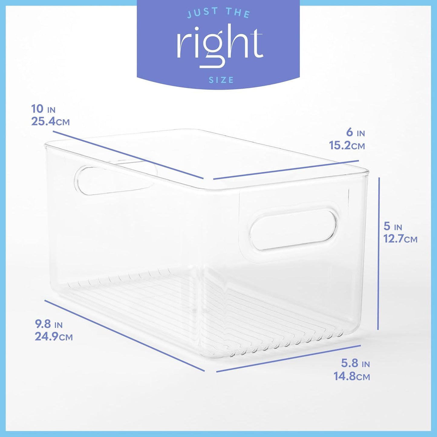 Plastic Food Storage 8 Pack Clear Container Bin with Handles for Organizing Kitchen, Pantry, Fridge, Freezer, Pantry,Bathroom. 10"x6"x5"
