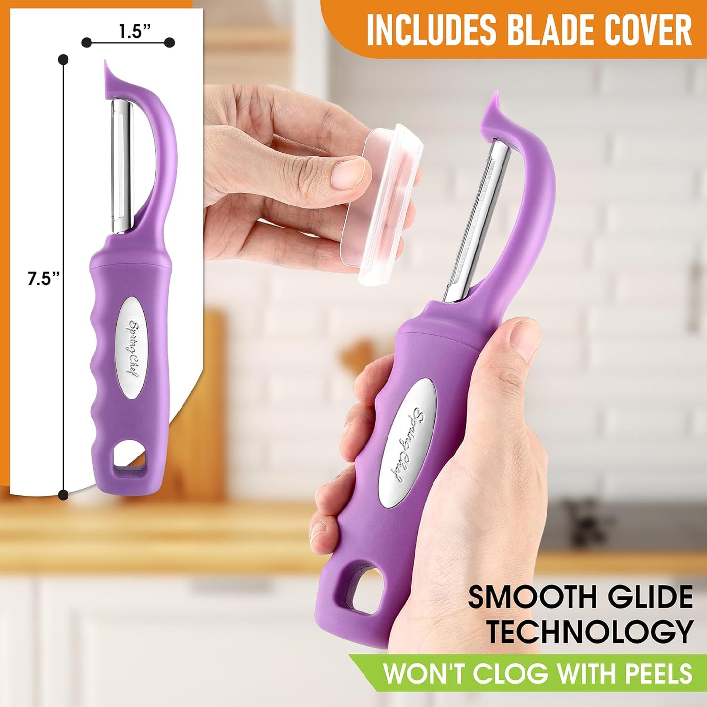 Spring Chef Premium Swivel Vegetable Peeler, Comfortable Handle and Ultra Sharp Stainless Steel Blades - Perfect Kitchen Peeler For Veggie, Fruit, Potato, Carrot, Apple - Orchid