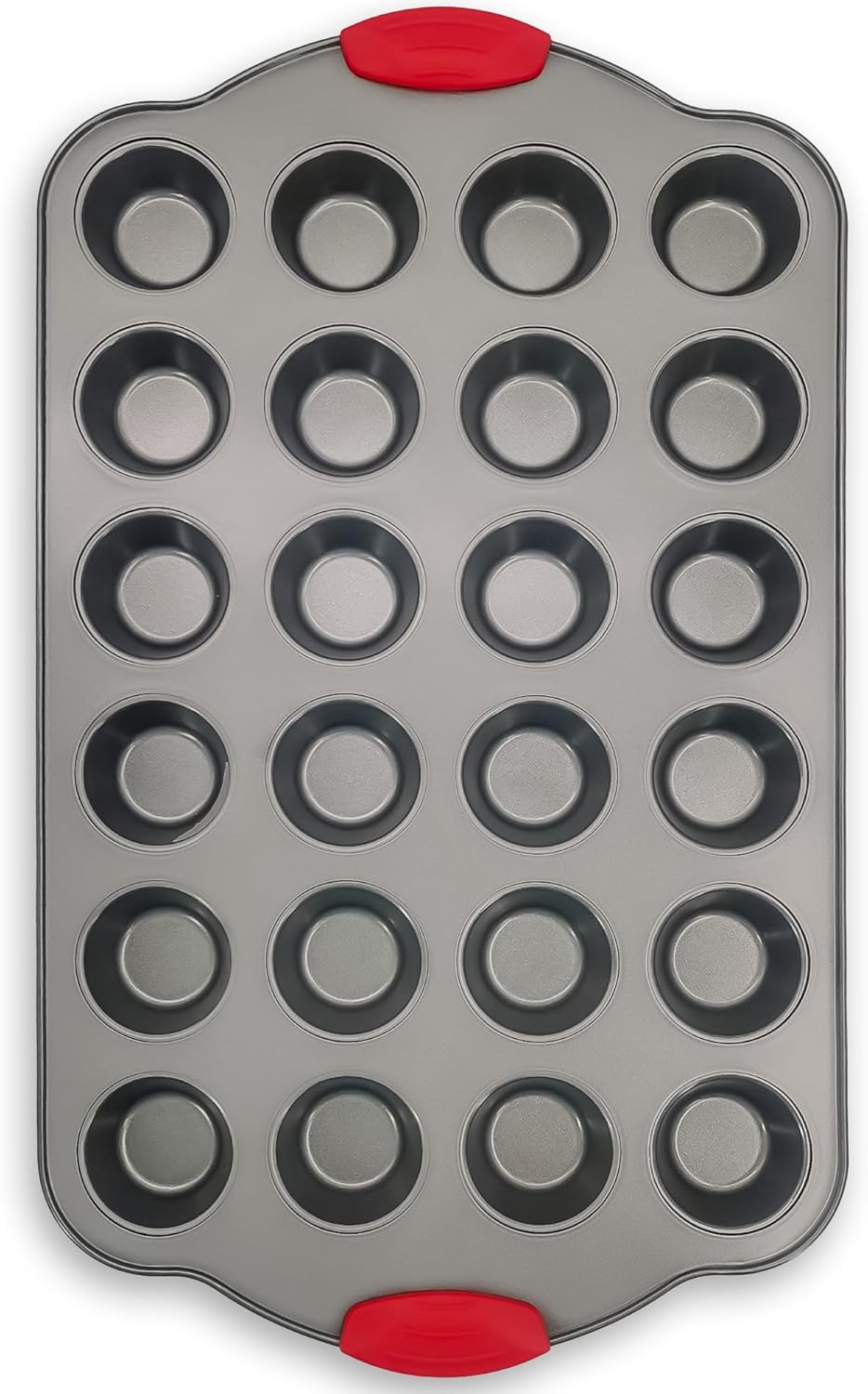 Boxiki Kitchen 24 Cup Mini Muffin Pan with Silicone Handles | Professional Non-Stick Cupcake Pan for Muffins, Cupcakes, Egg Bites, and More
