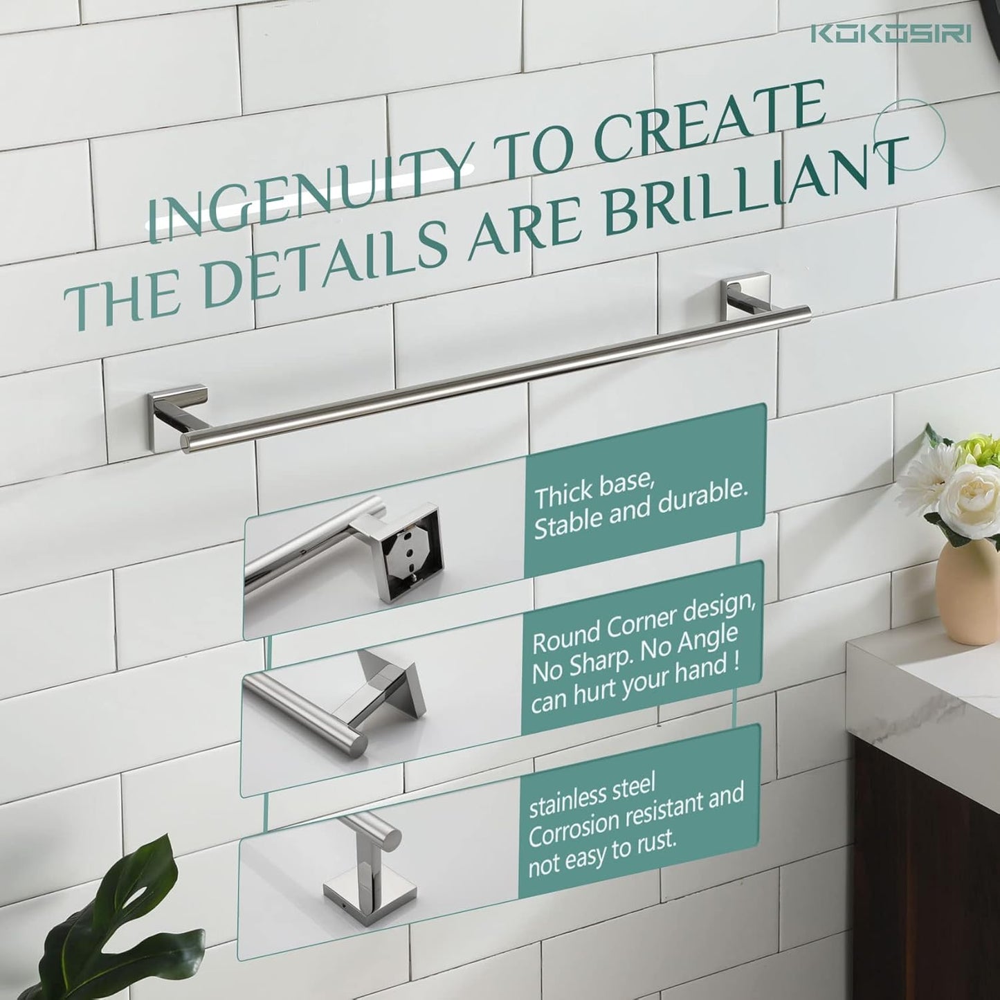 KOKOSIRI Bath Towel Bar Bathroom Towel Holder for Toilet Kitchen 24 Inch Necklace Holder, 2 Pack Chrome Stainless Steel B4005CH-L24-P2