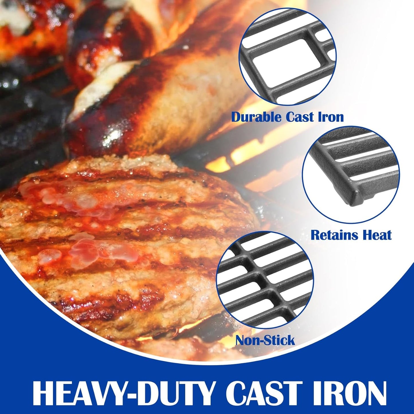 SafBbcue 16517 Cast Iron Graets for Bull 4 Burner Grill Replacement Parts Bull Angus 47628 47629 Bull Steer 69008 69009 Bull Outlow 26038 26039 Lion Premium 75000 Grill Parts