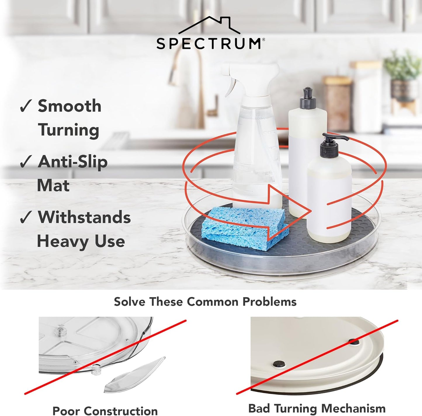 Spectrum Lazy Susan Organizer, Hexa Medium (1-Pack) - Lazy Susan Turntable for Cabinet, Refrigerator, Pantry, Table, & Shelf - Rotating & Spinning Pantry Organization - Spice Rack Storage for Fridge