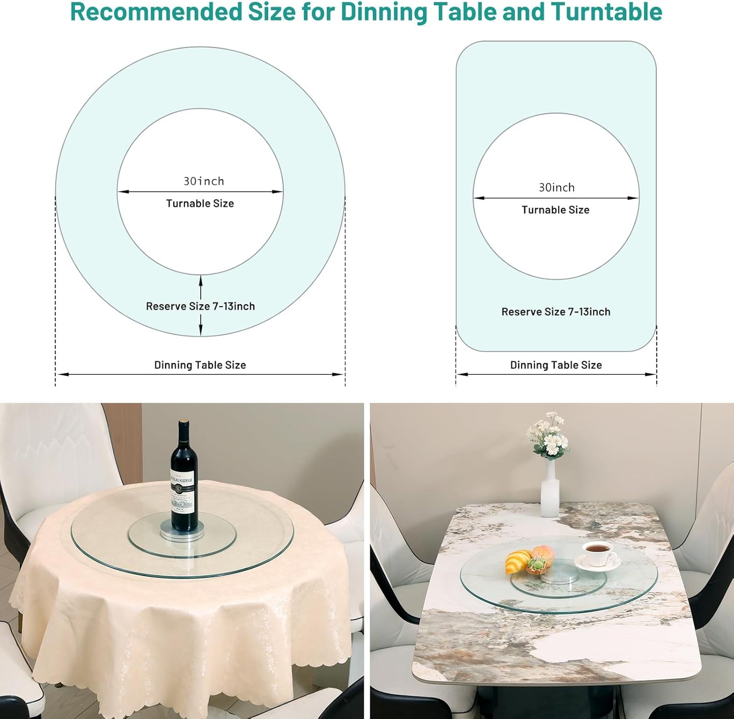 30-Inch Lazy Susan Turntable for Dining Table, Tempered Glass, 360° Rotation, Anti-Tip Design, Perfect for Parties, Weddings, and Family Dinners (30 inch)